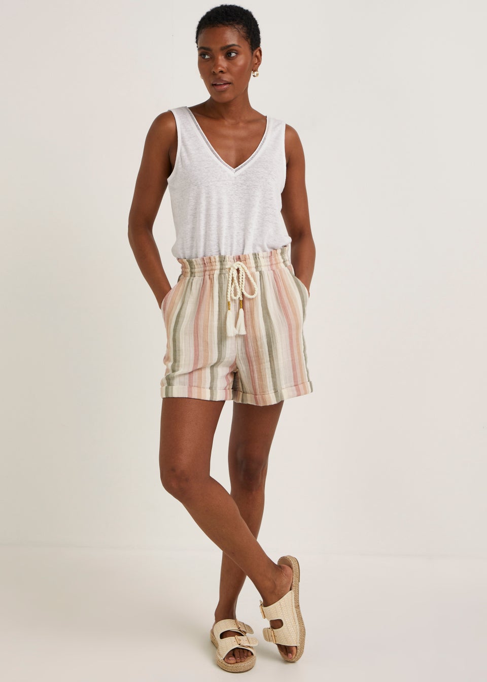 Multicoloured Stripe Double Cloth Shorts Matalan