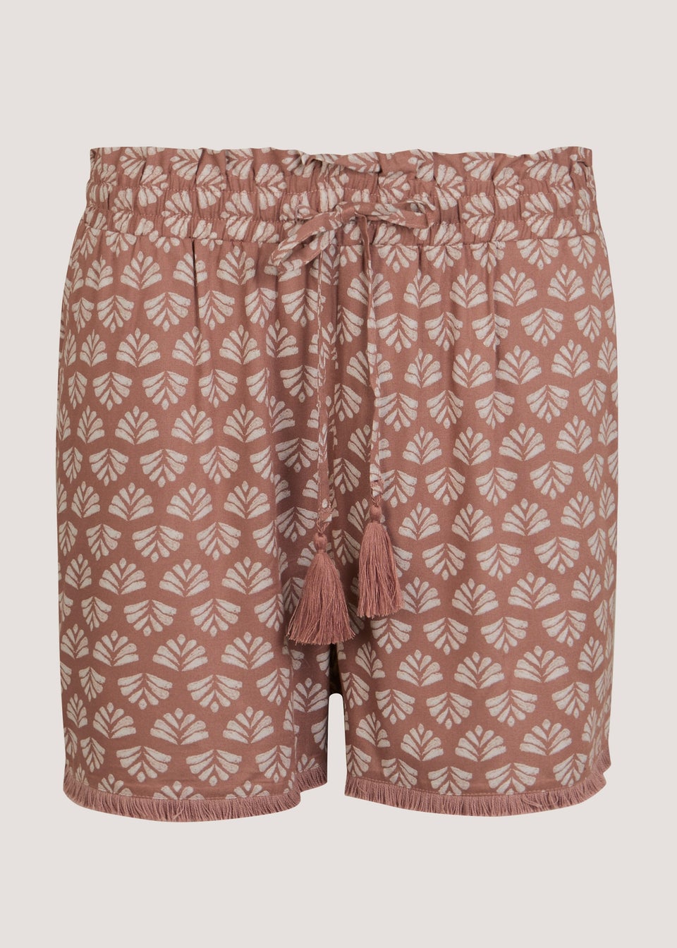 Beige Print Tassel Shorts