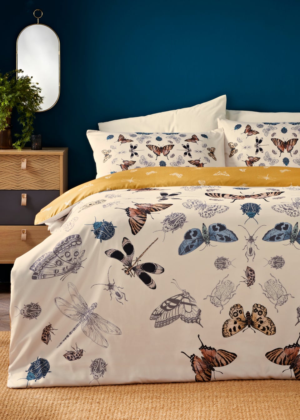 Yellow Butterfly Print Reversible Duvet Cover
