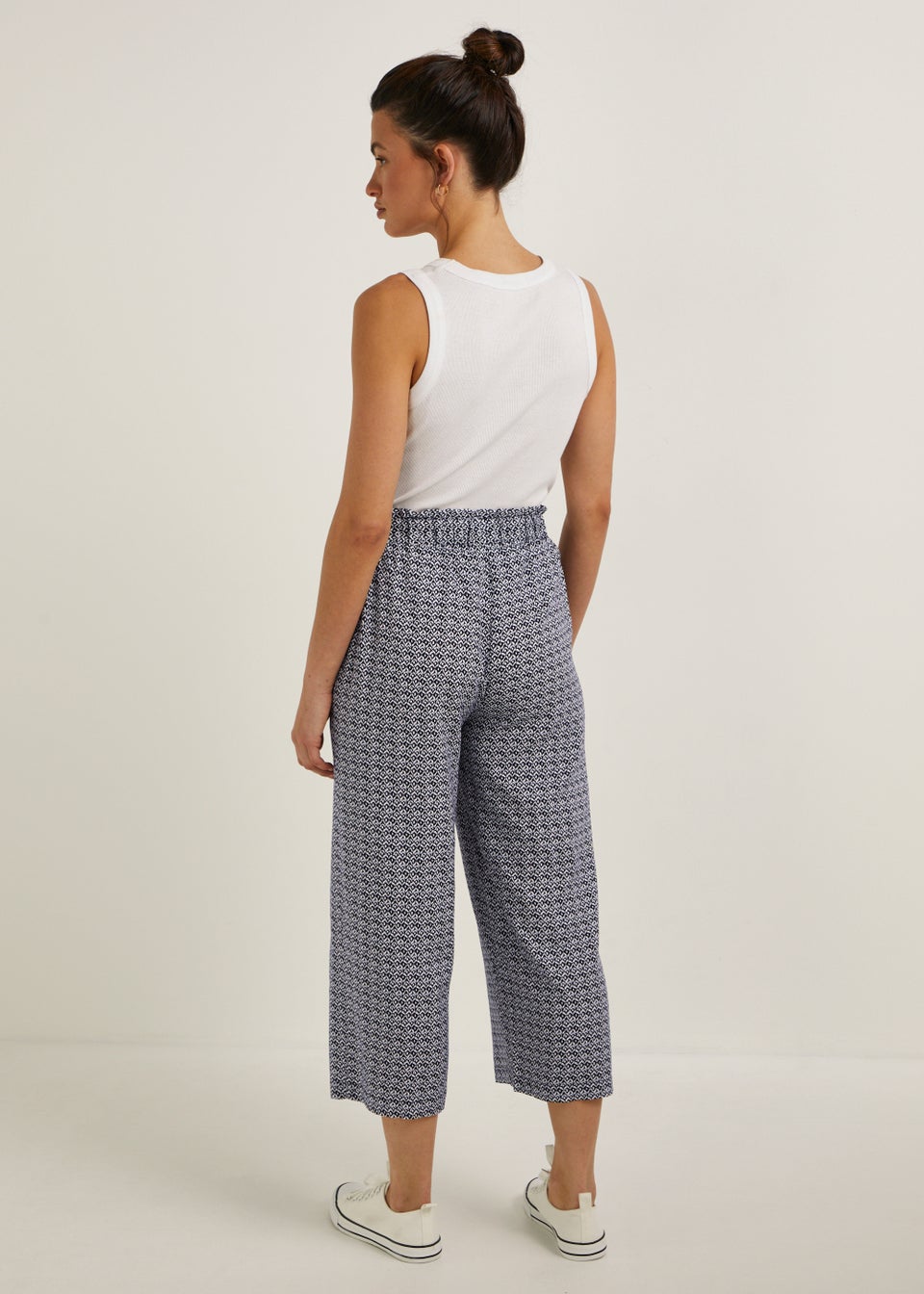 Black & White Ikat Cropped Wide Leg Trousers