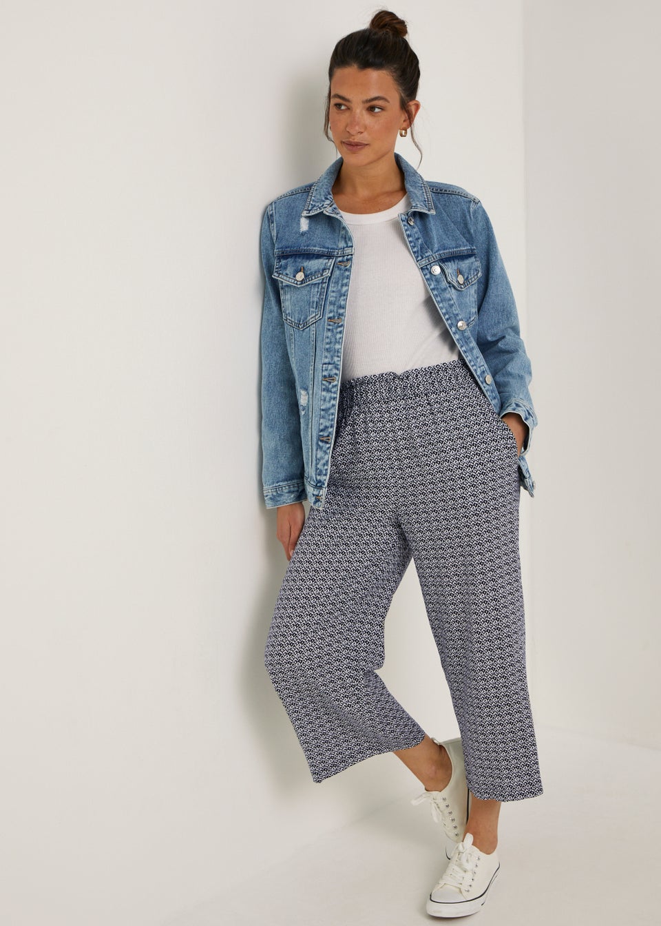 Black & White Ikat Cropped Wide Leg Trousers