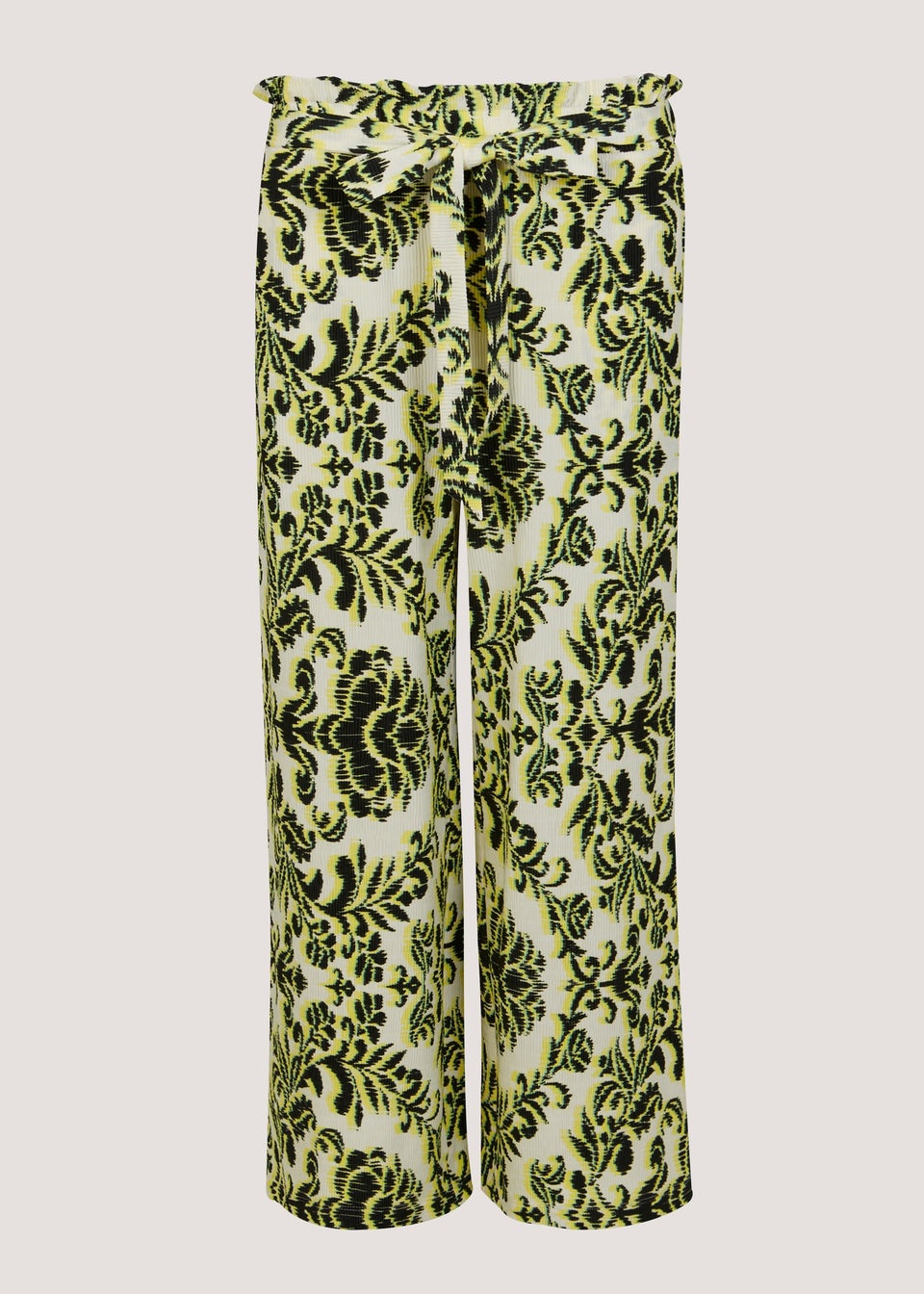 Lime Print Plisse Cropped Trousers