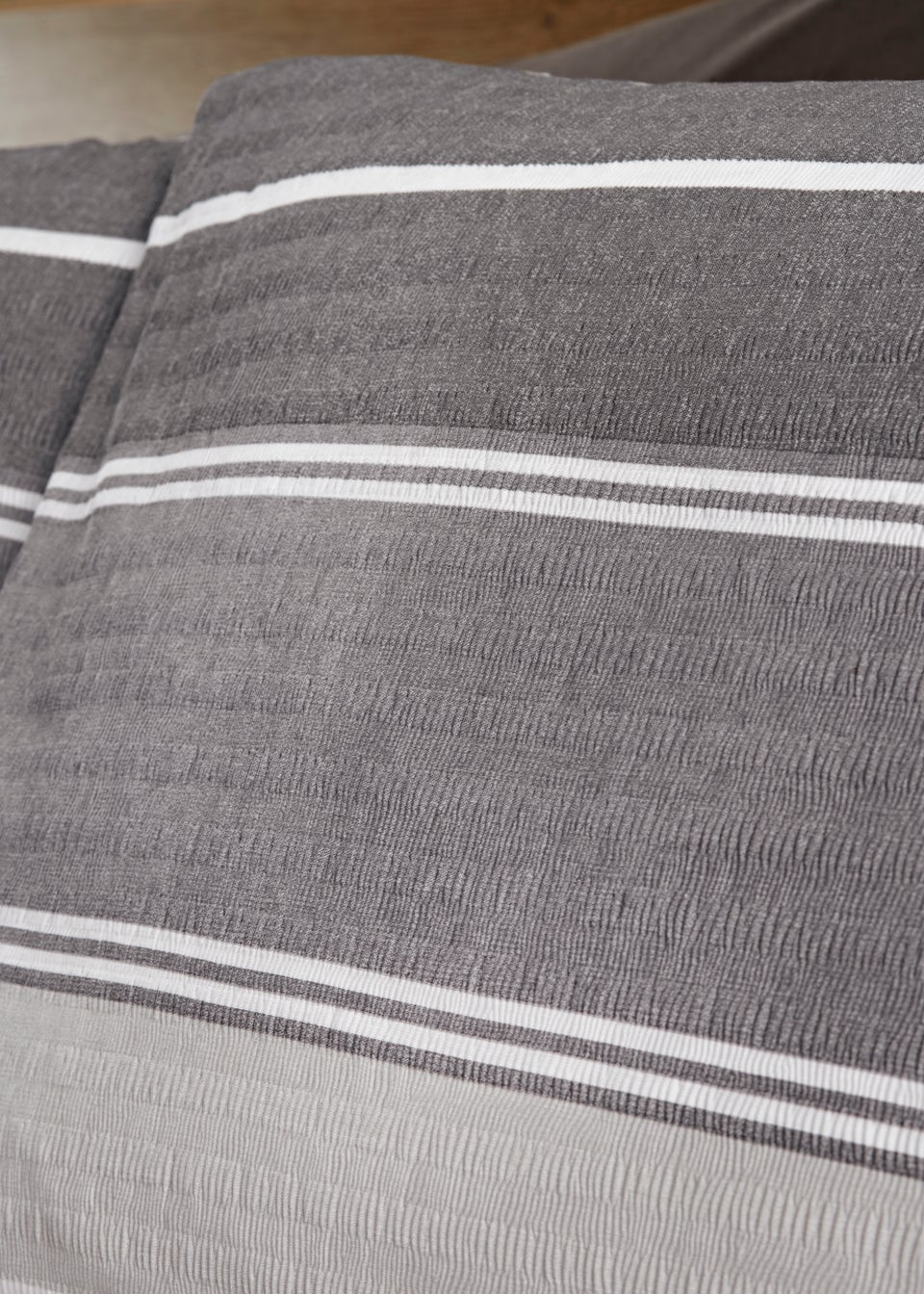 Grey Seersucker Stripe Reversible Duvet Cover