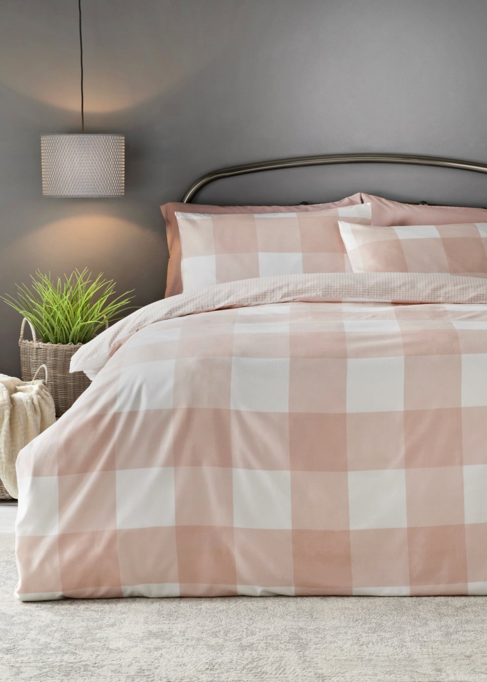 Pink Gingham Reversible Duvet Cover