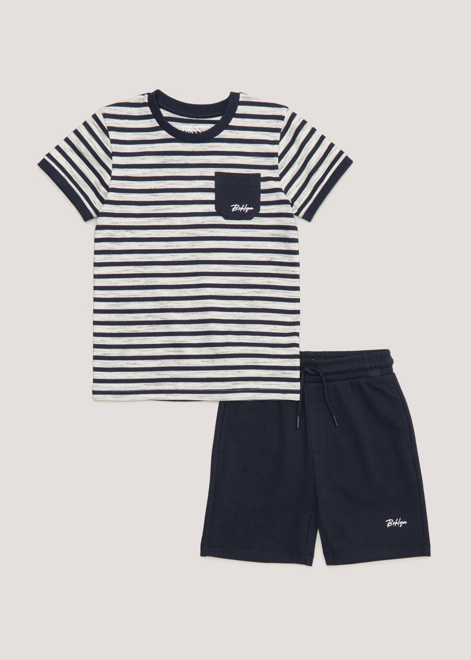 Boys Navy Stripe T Shirt Shorts Set 4 13yrs