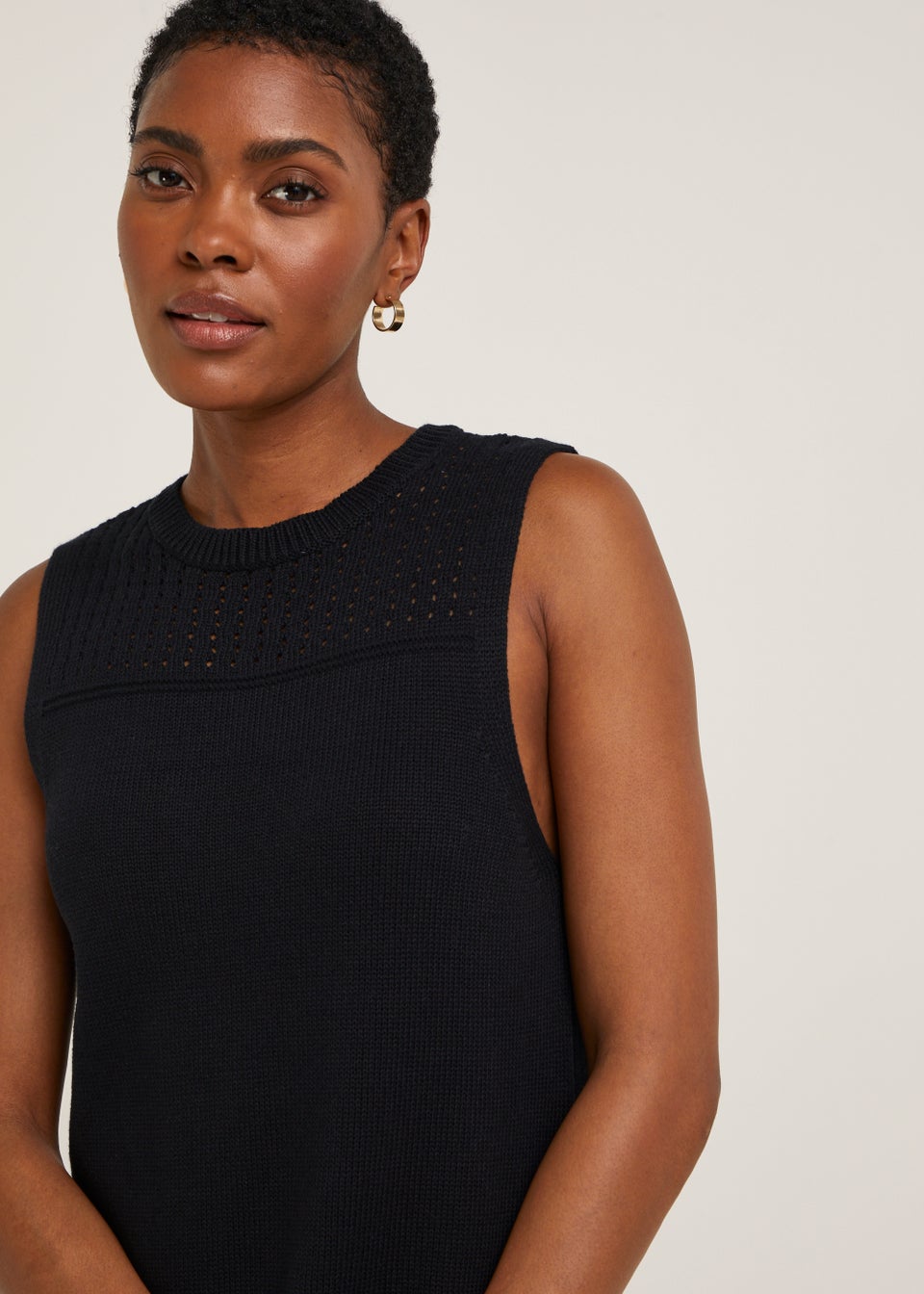 Black Pointelle Stitch Knitted Midi Dress