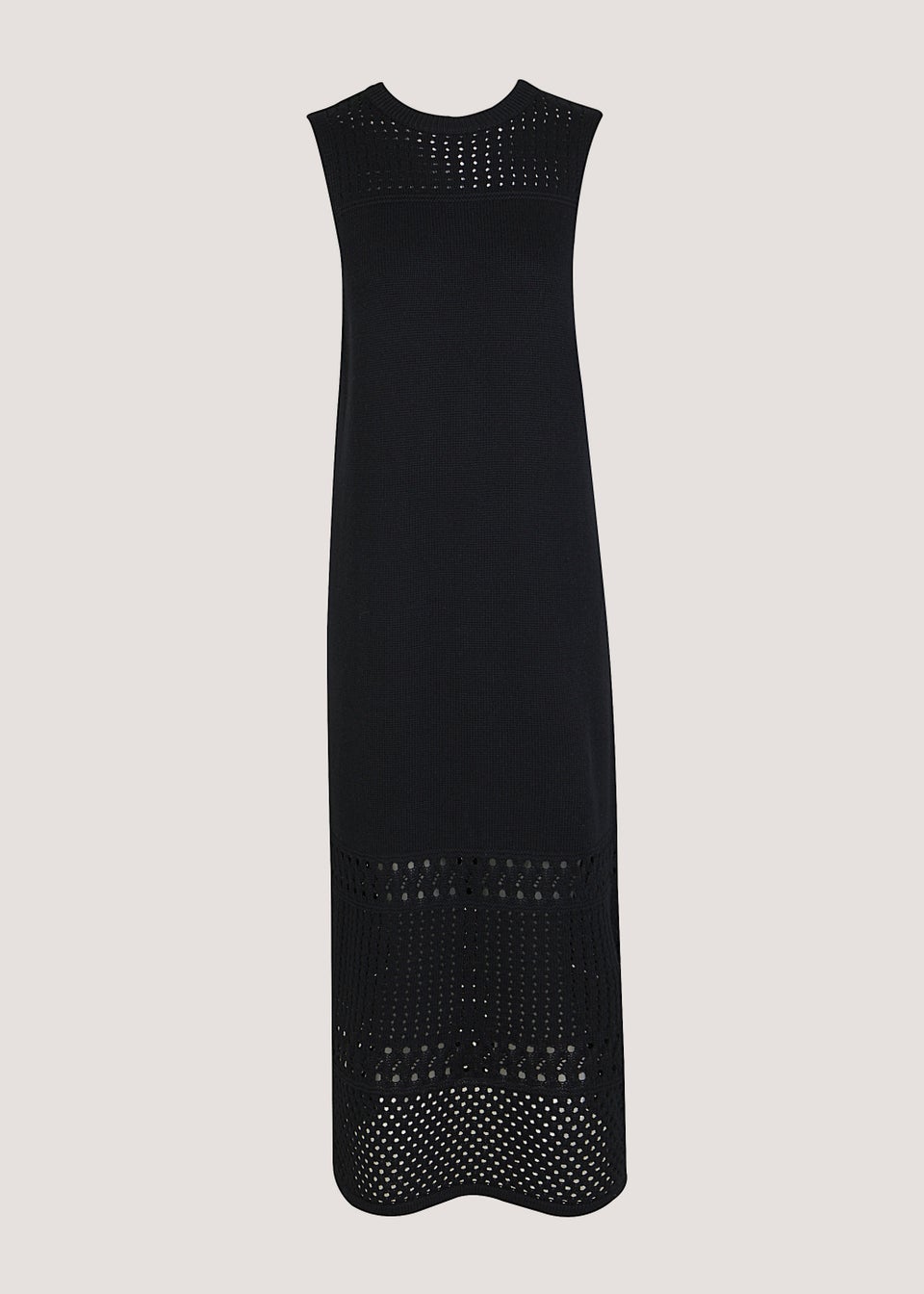 Black Pointelle Stitch Knitted Midi Dress