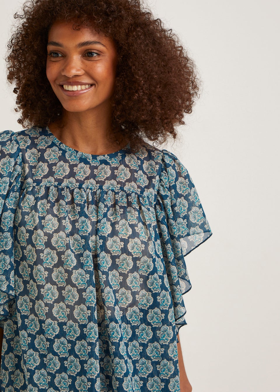 Blue Woodblock Co-Ord Blouse