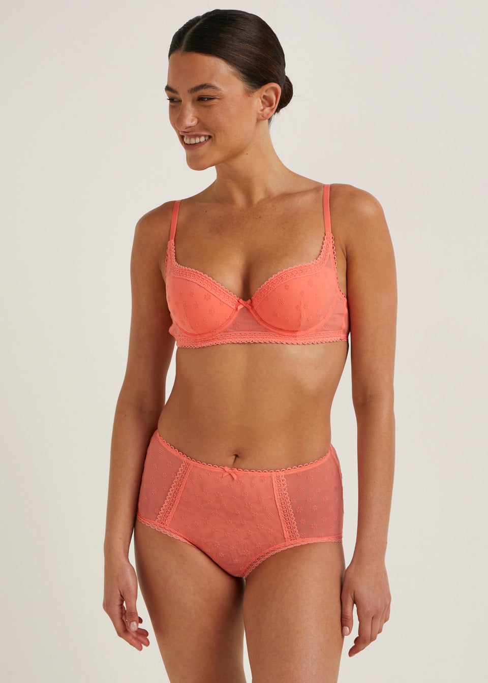 Coral Floral Flock Bra
