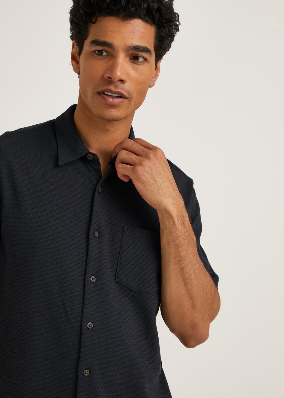 Black Textured Short Sleeve Jersey Shirt - Matalan