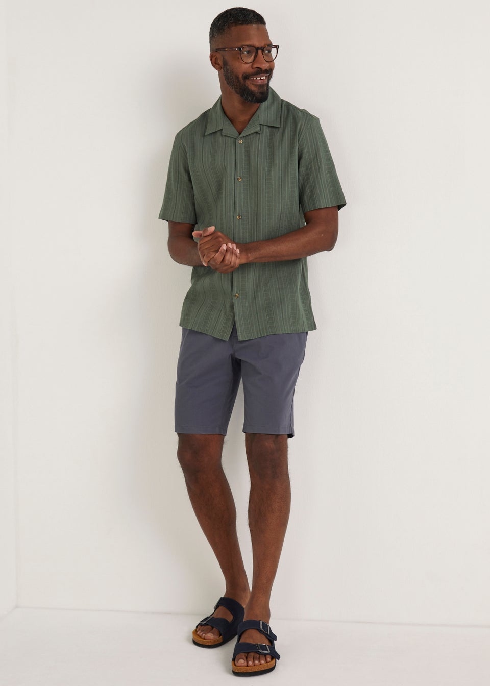 Khaki Textured Short Sleeve Shirt - Matalan