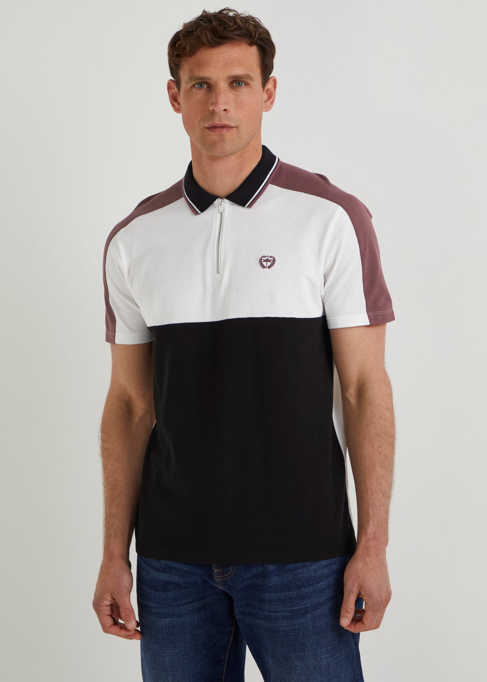 Navy Colour Block Smart Polo Shirt - Matalan