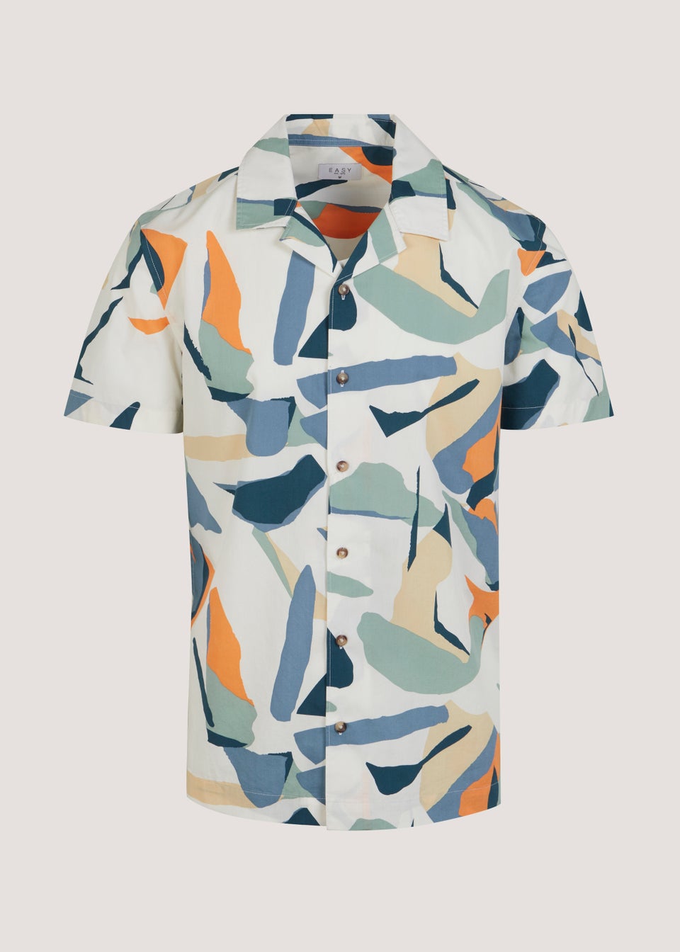 White Abstract Print Short Sleeve Shirt