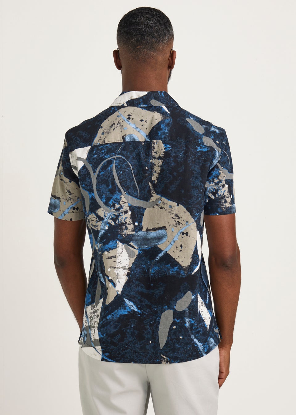 Navy Marble Print Short Sleeve Shirt