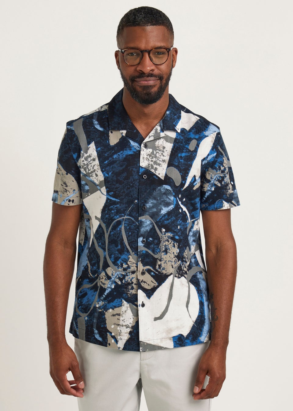 Navy Marble Print Short Sleeve Shirt
