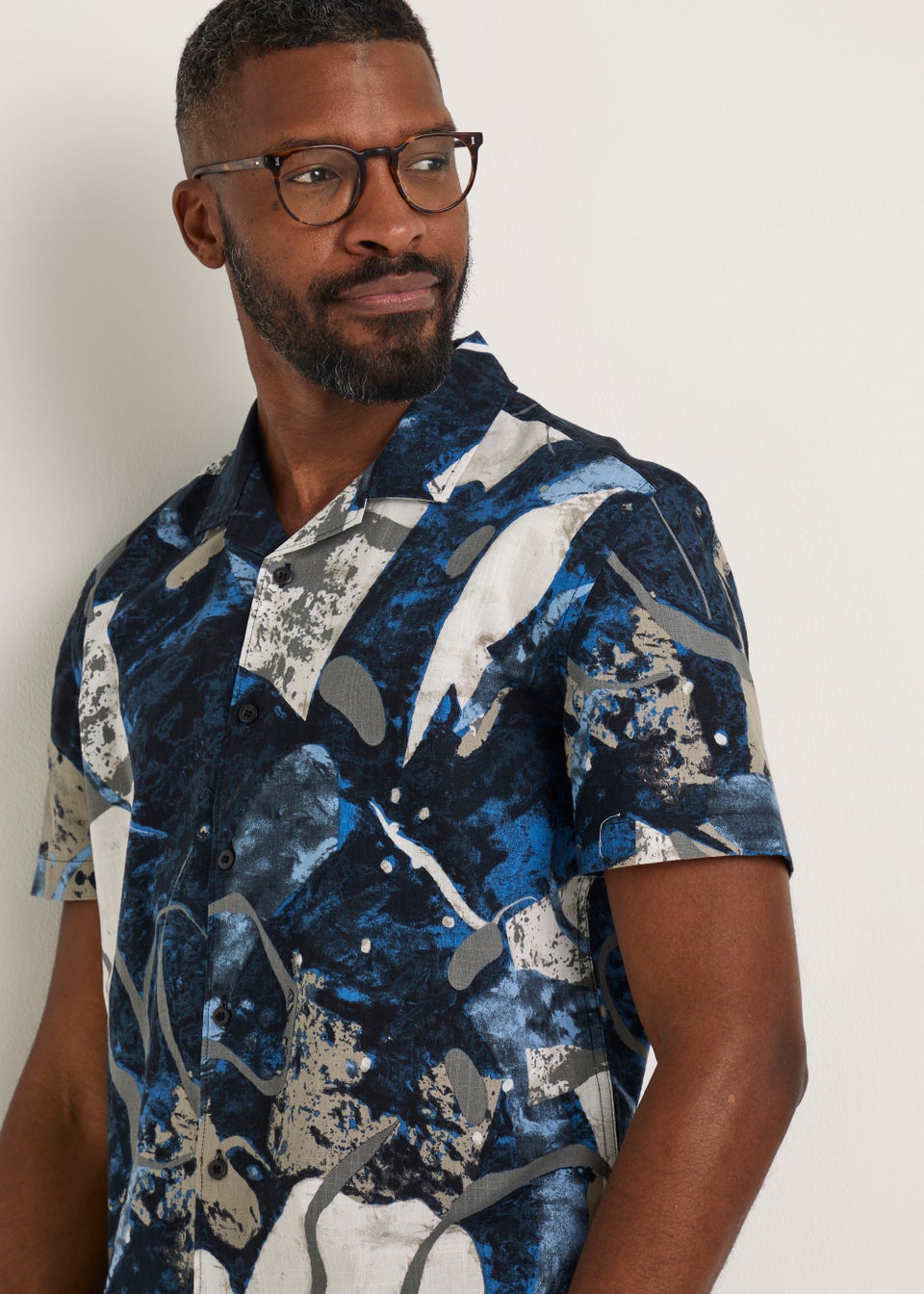 Navy Marble Print Short Sleeve Shirt