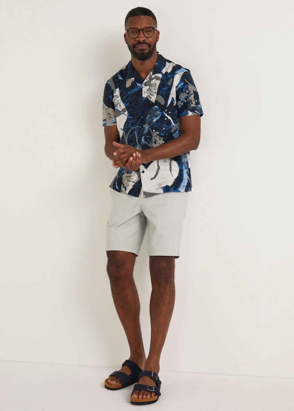 Navy Marble Print Short Sleeve Shirt