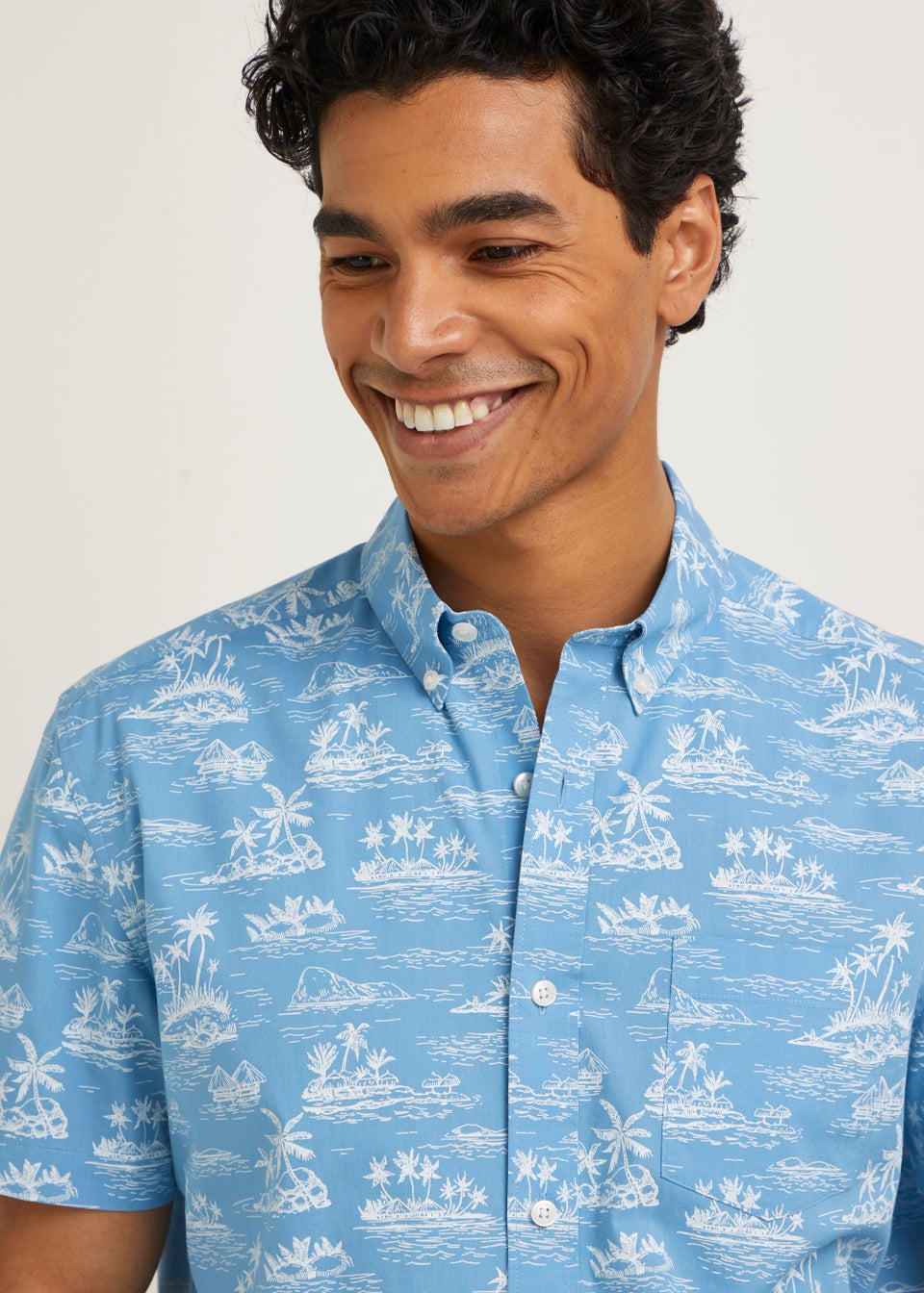 Blue Island Print Short Sleeve Shirt - Matalan