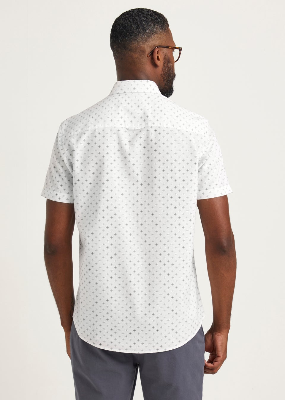 White Oxford Print Short Sleeve Shirt