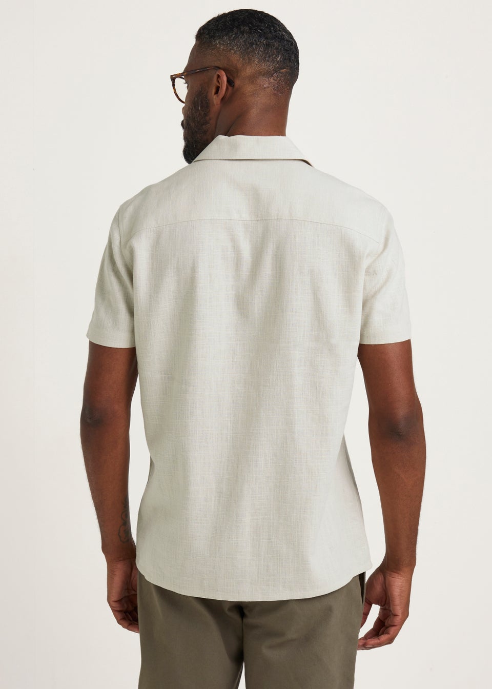 Stone Linen Blend Short Sleeve Shirt