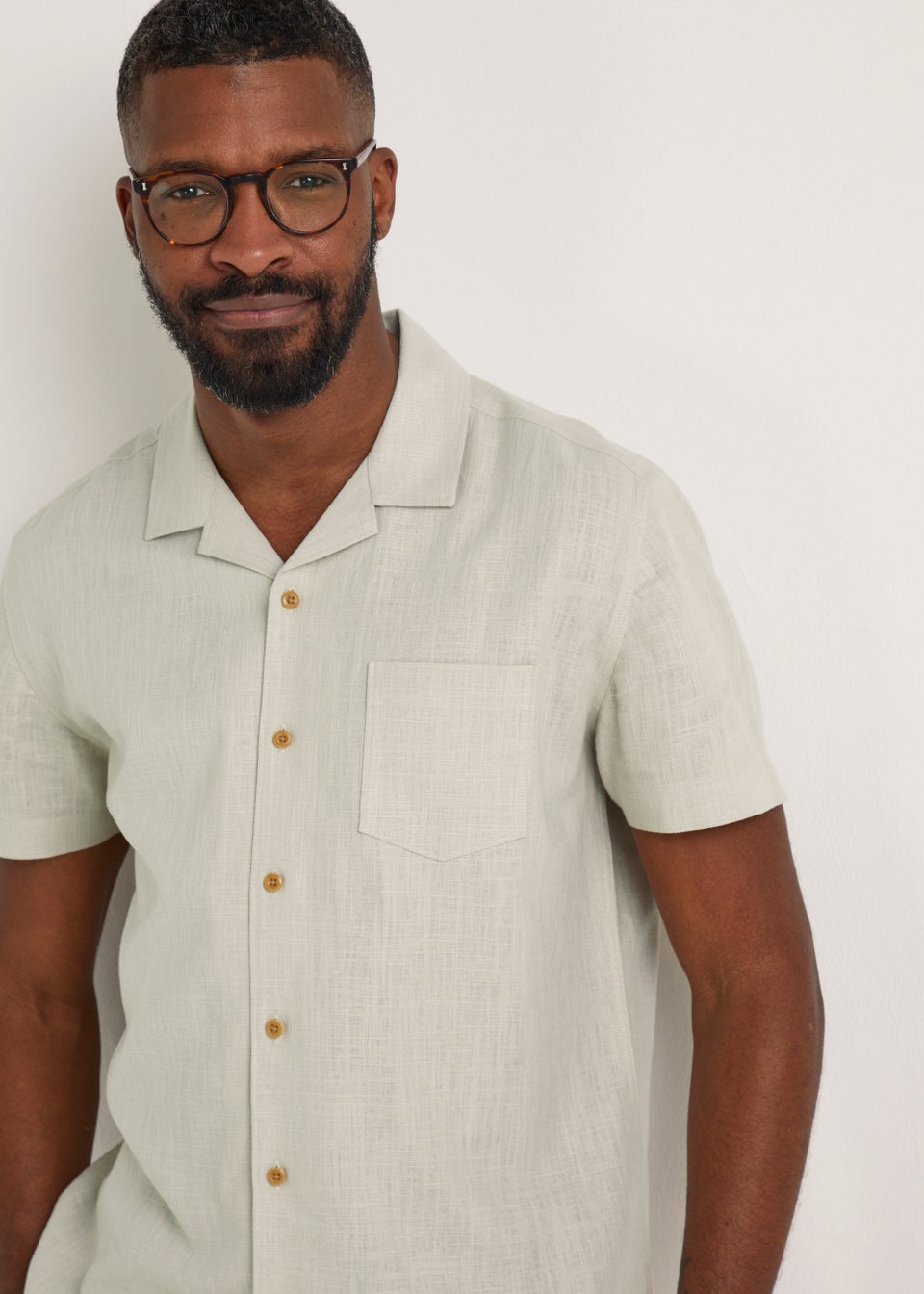 Stone Linen Blend Short Sleeve Shirt