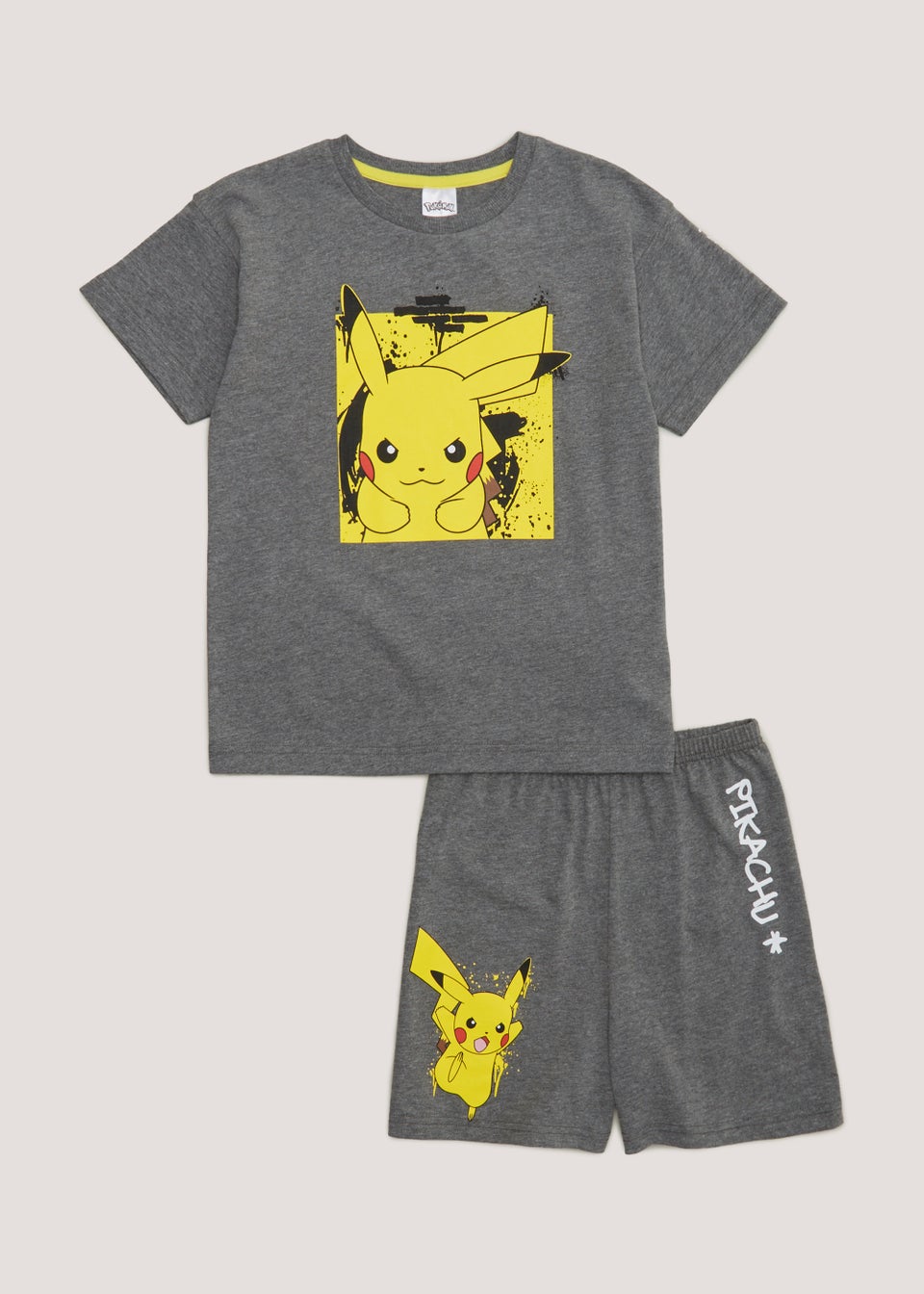 Cornwall Beknopt Skiën Kids Grey Pokémon Grafitti Shortie Pyjama Set (4-11yrs) - Matalan