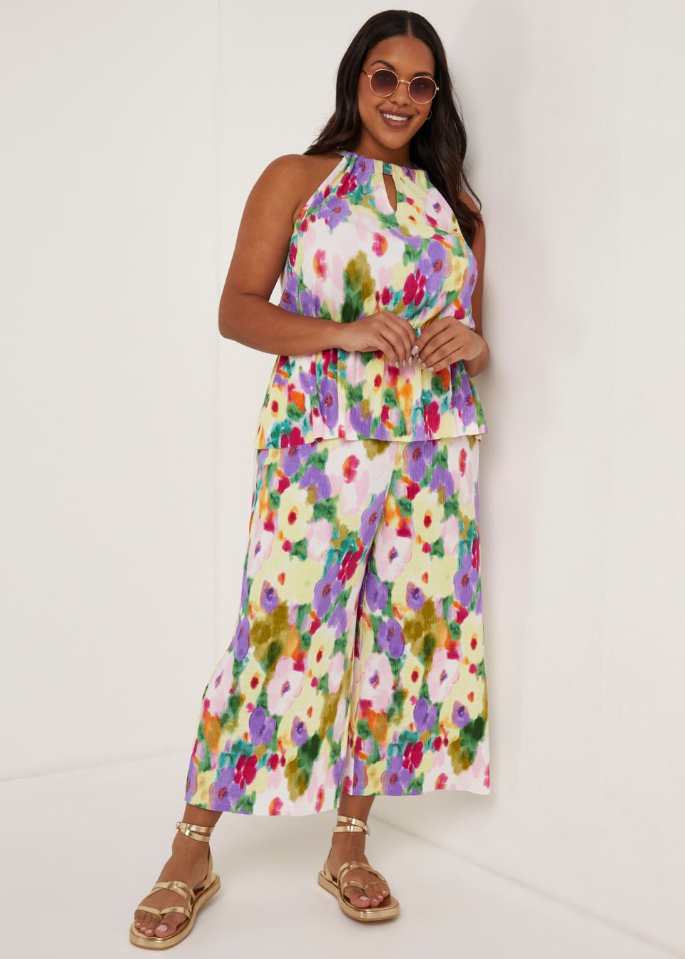 Papaya Curve Multicoloured Floral Halter Neck Top