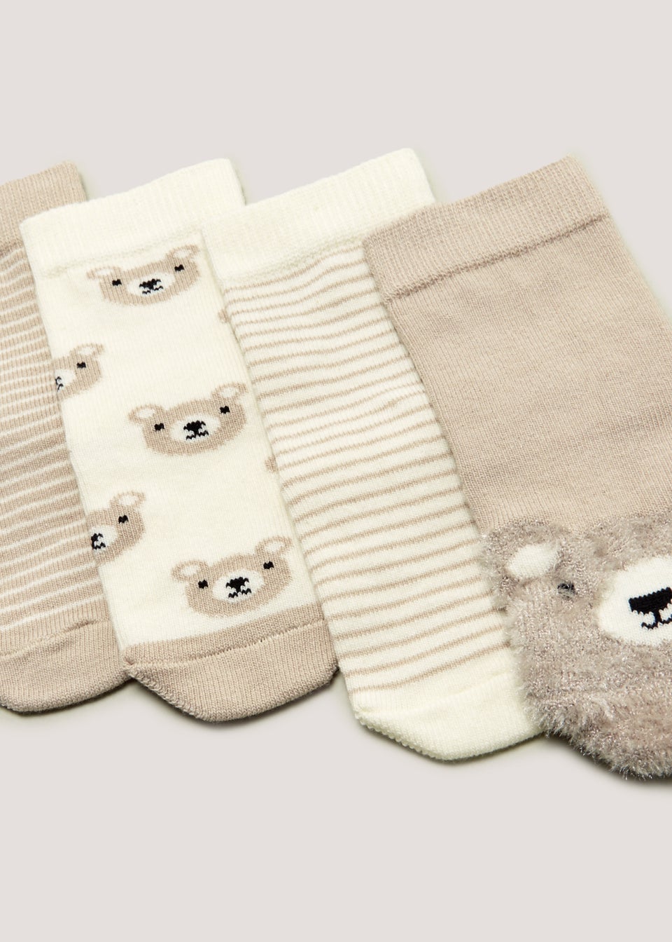 4 Pack Beige Bear Baby Socks (Newborn-12mths)