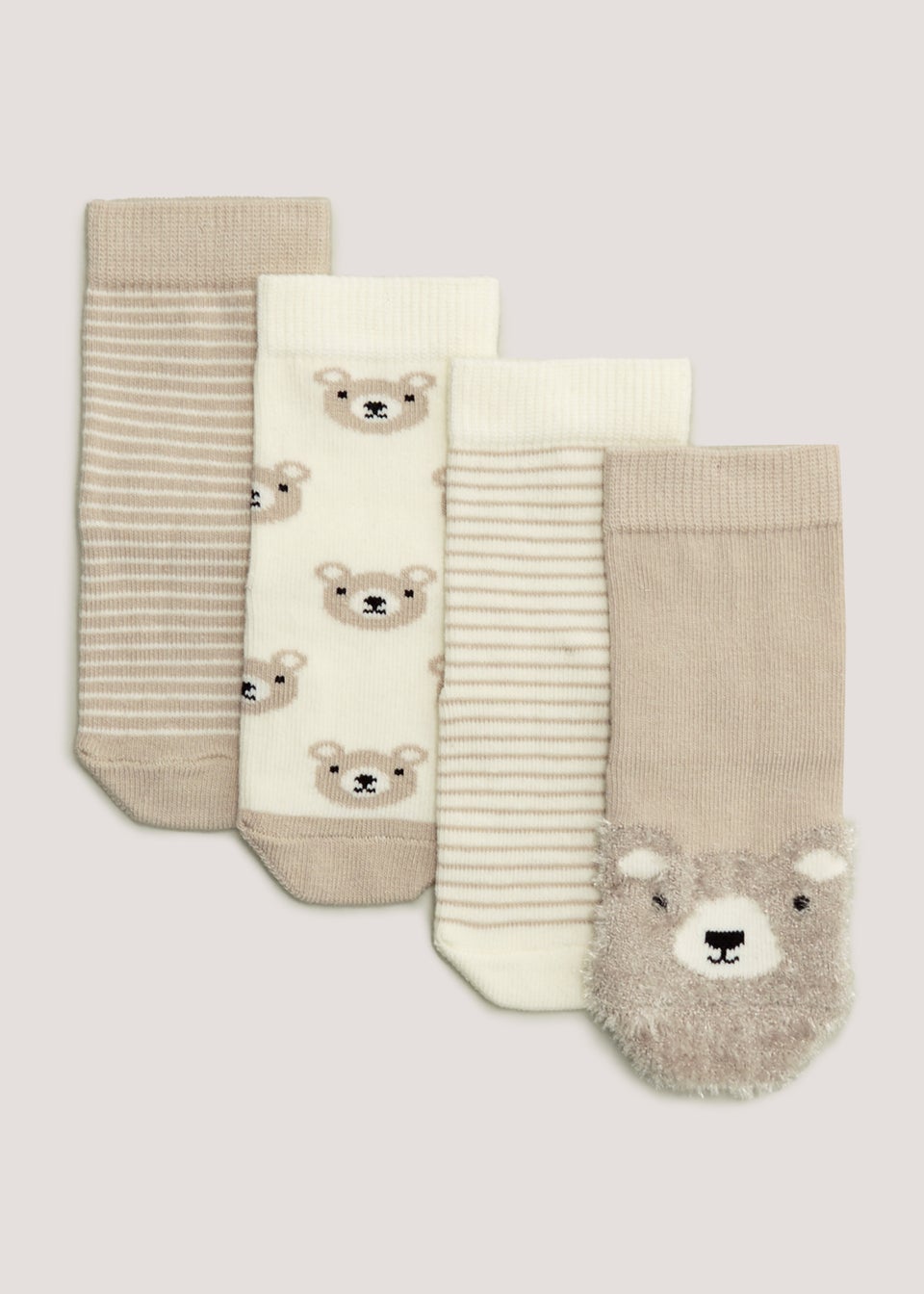 4 Pack Beige Bear Baby Socks (Newborn-12mths)