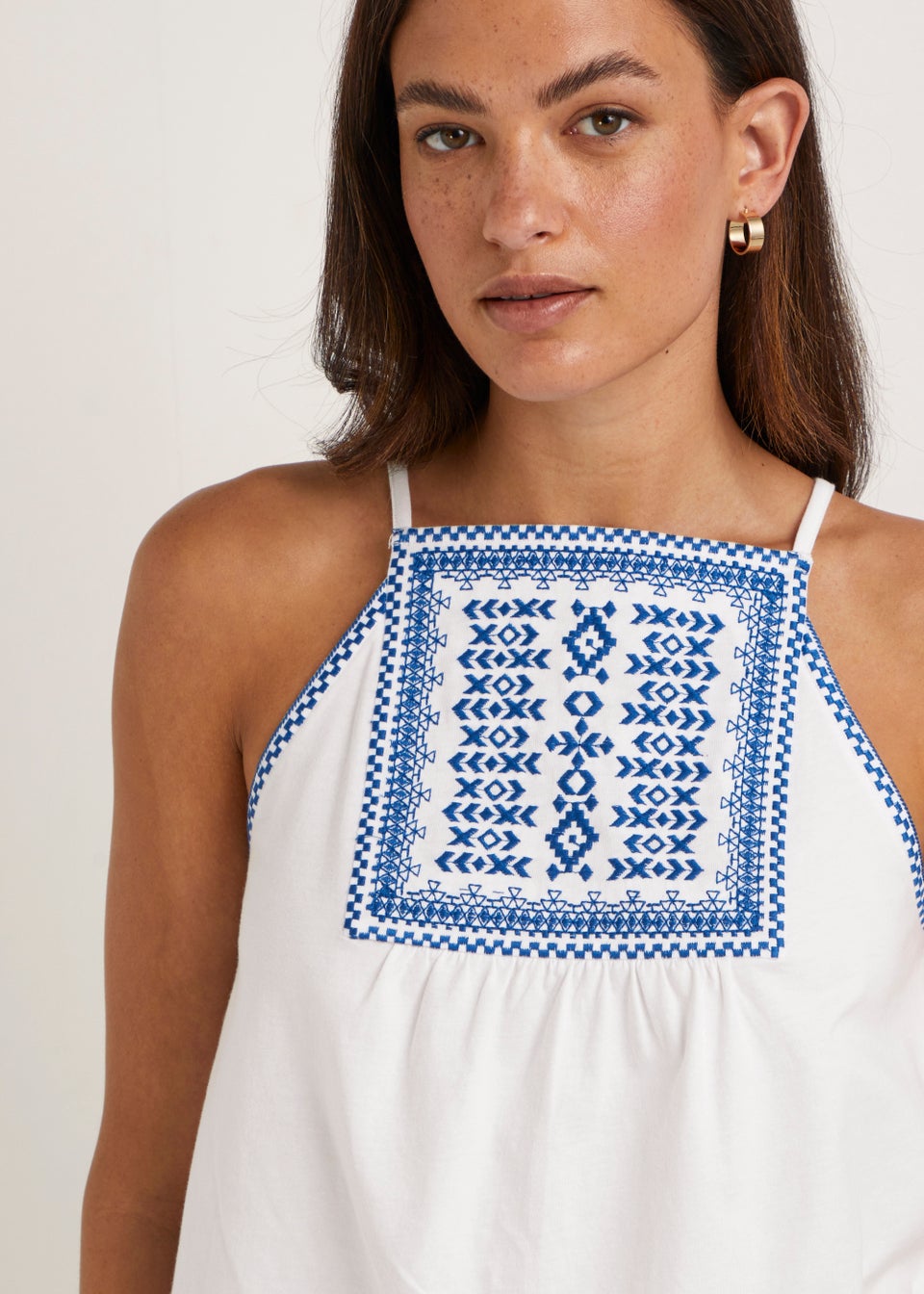 White Embroidered Cami Top