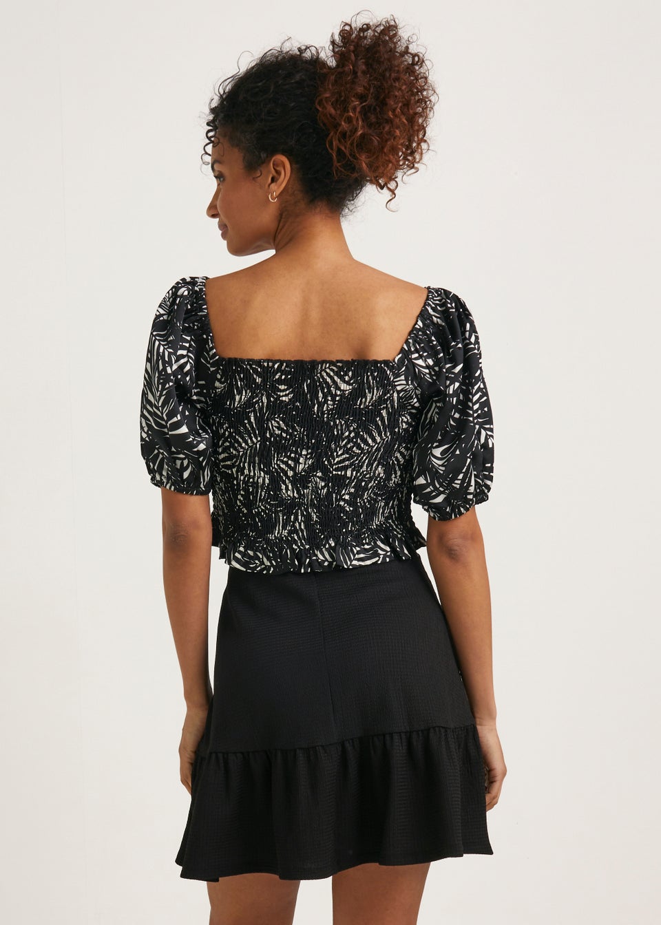 Black Crinkle Jersey Tiered Mini Skirt