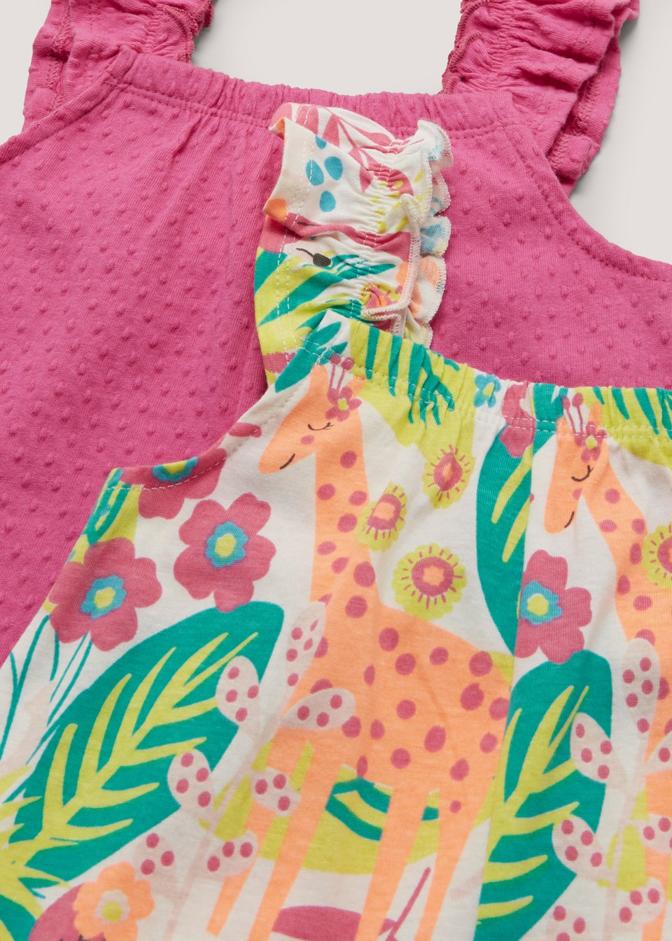 Girls 2 Pack Pink & Tropical Playsuits (9mths-6yrs)