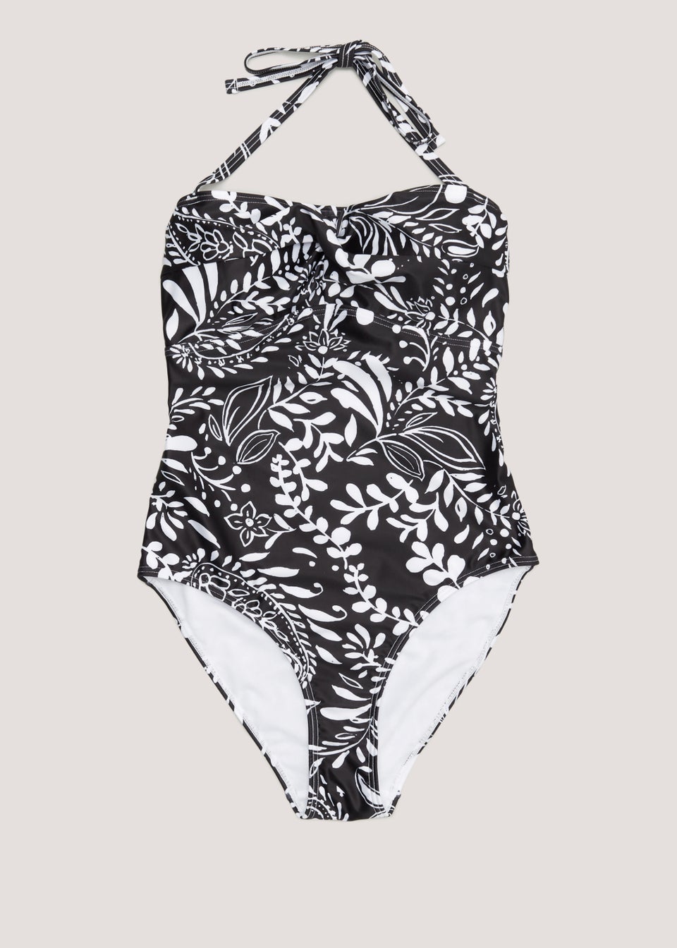 Black & White Leaf Print Swimsuit - Matalan