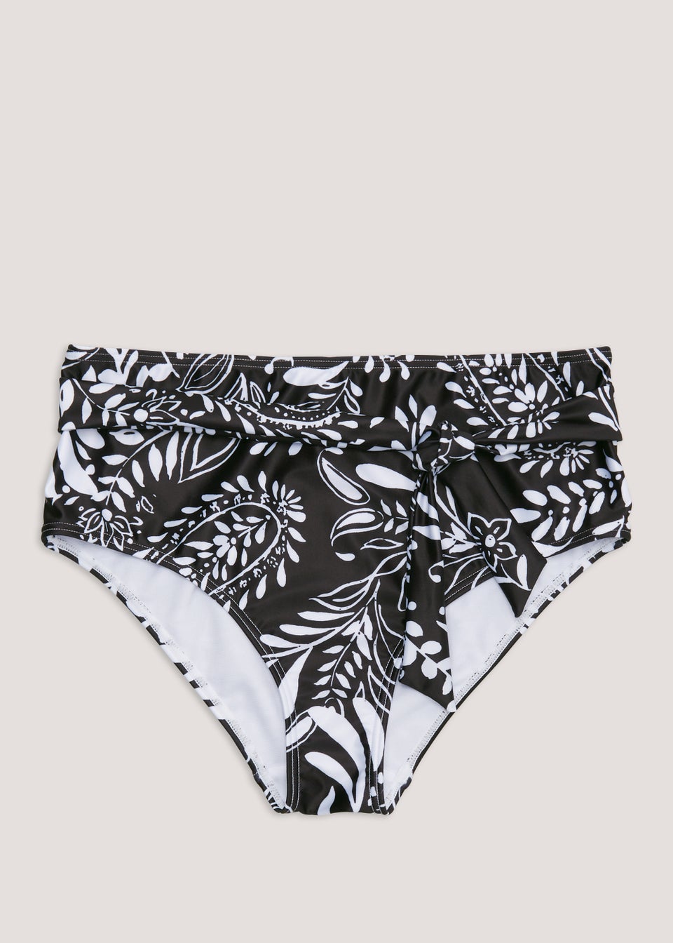 Black Leaf Print High Waisted Bikini Bottoms Matalan