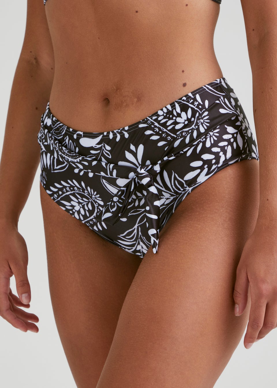 Black Leaf Print High Waisted Bikini Bottoms