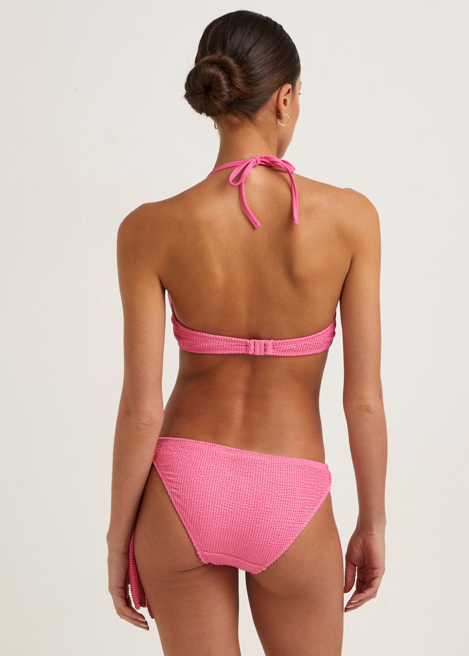 Pink Crinkle Tie Side Bikini Bottoms