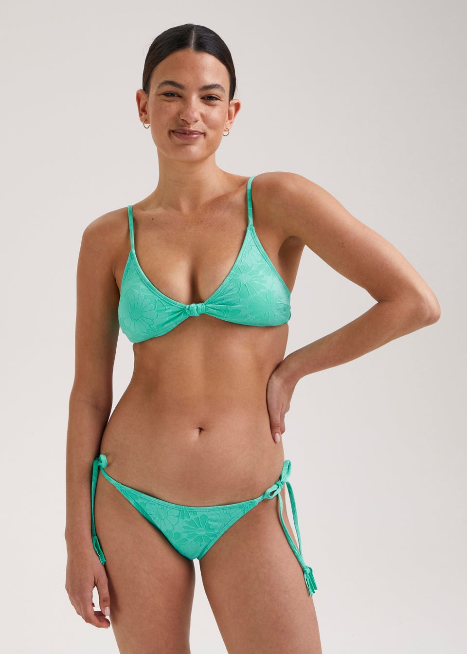 Green Floral Knot Bikini Top