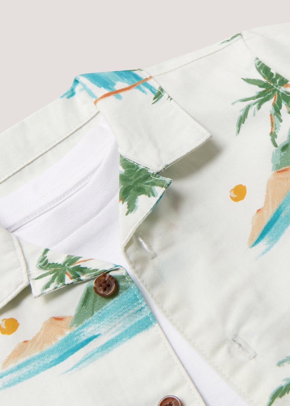 Boys Ecru Palm Print Shirt & T-Shirt Set (9mths-6yrs)