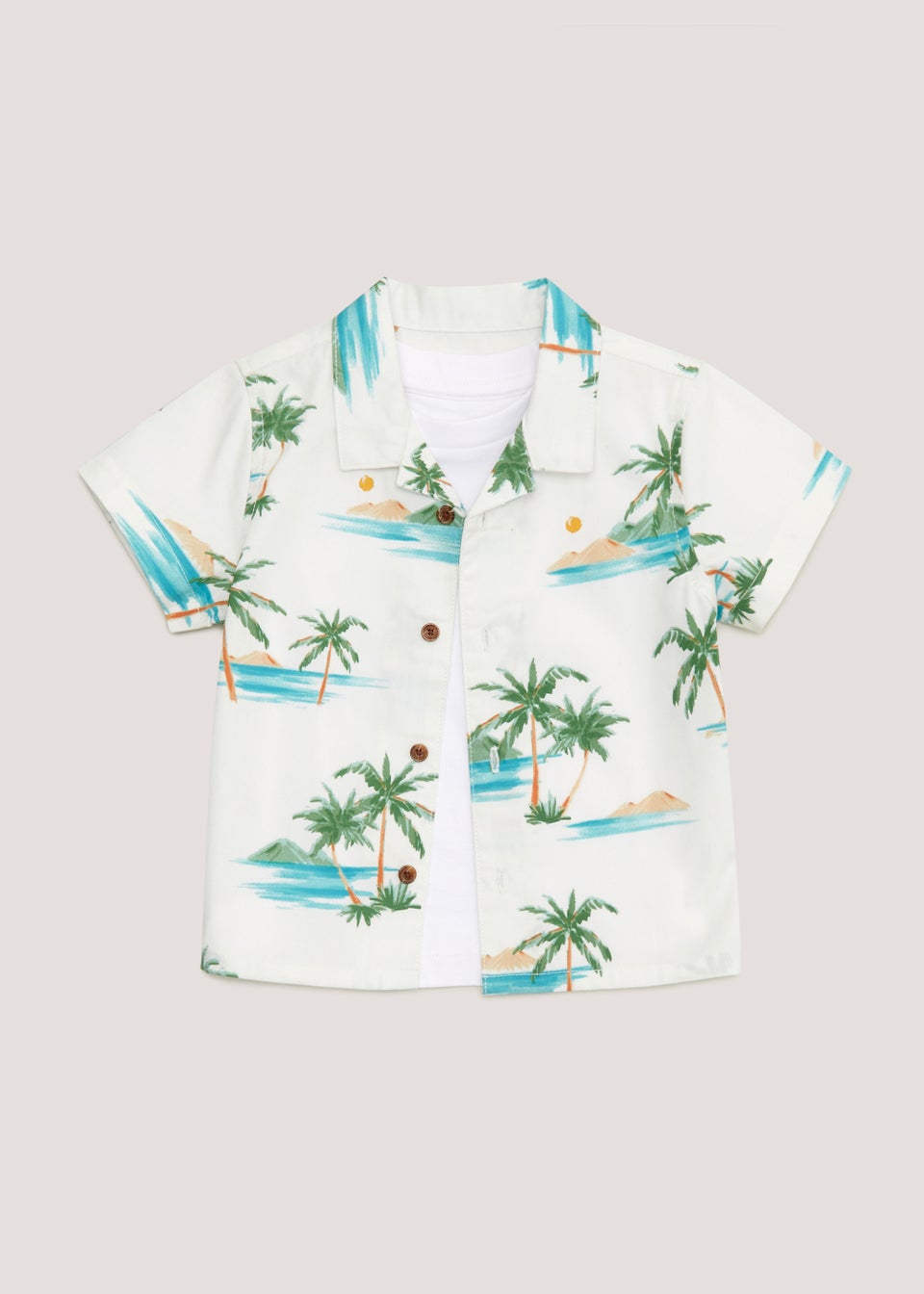 Boys Ecru Palm Print Shirt & T-Shirt Set (9mths-6yrs)