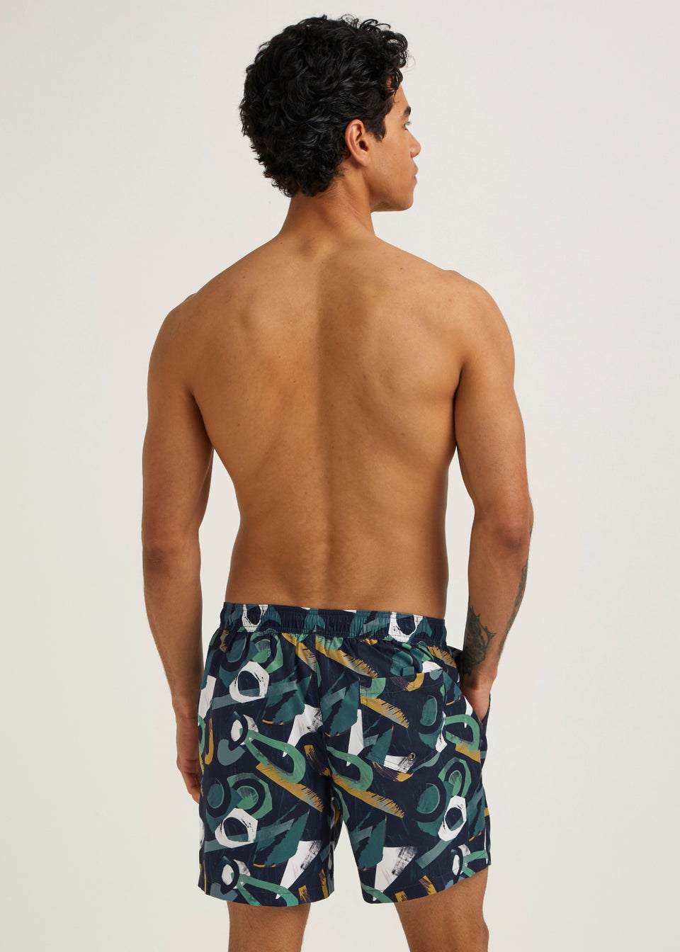 Navy Abstract Print Swim Shorts