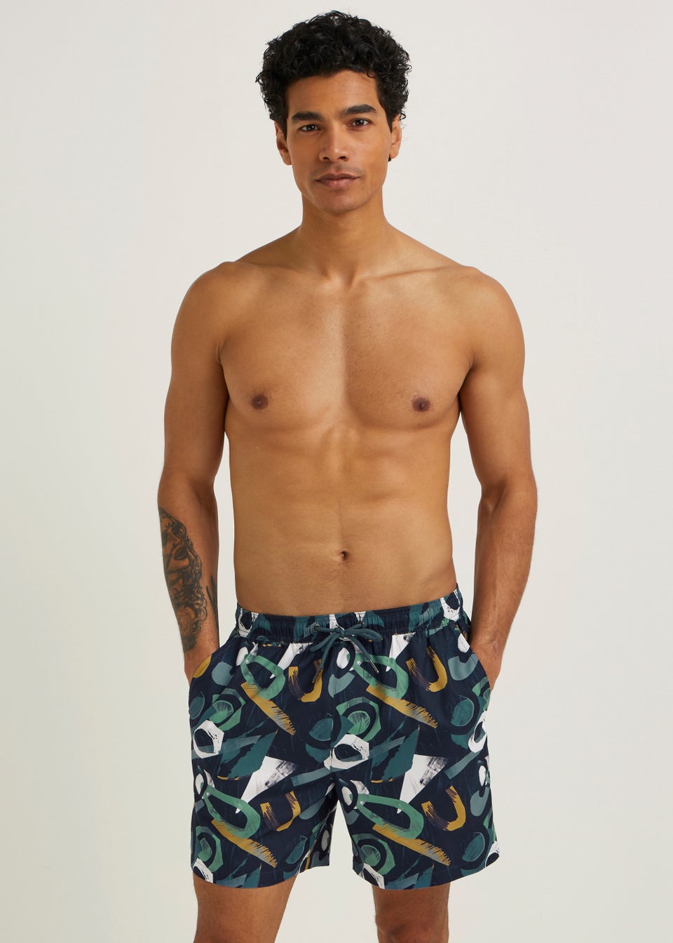 Navy Abstract Print Swim Shorts - Matalan
