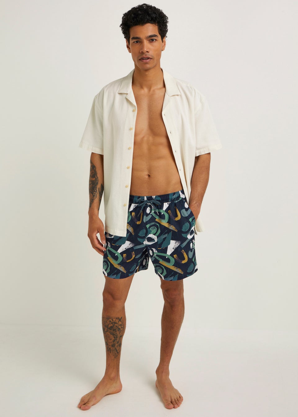 Navy Abstract Print Swim Shorts