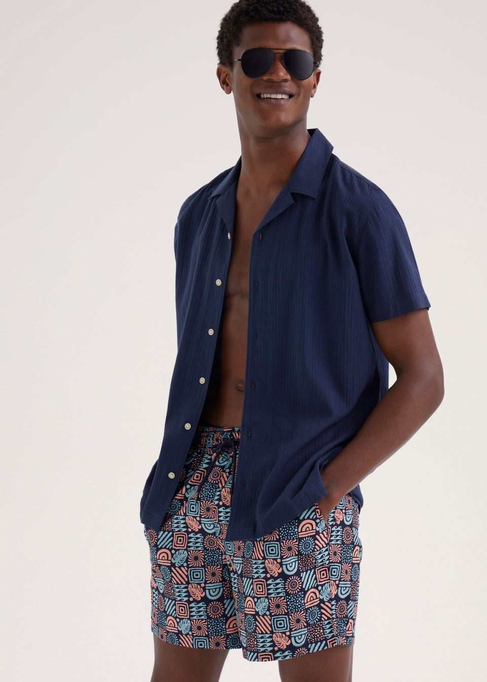 Black Tribal Grid Swim Shorts