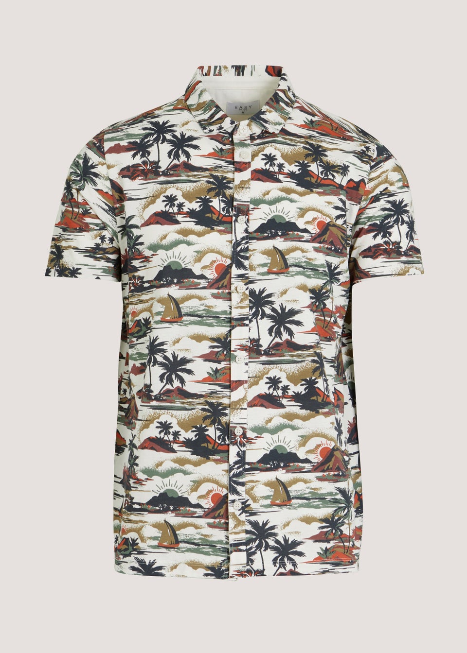 Ecru Tropical Island Print Short Sleeve Jersey Shirt