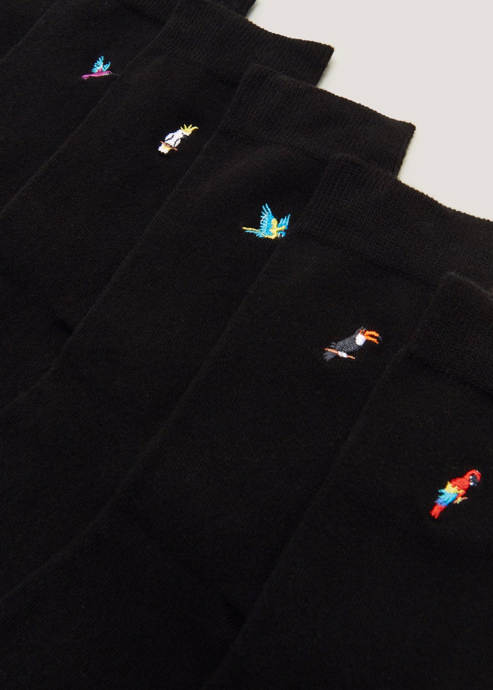 7 Pack Black Bird Embroidery Socks