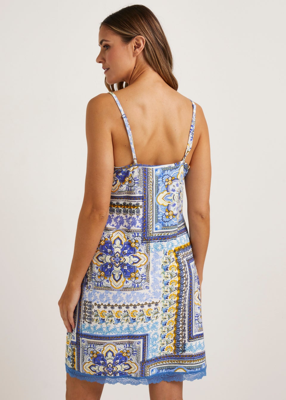 Blue Soft Touch Tile Print Chemise