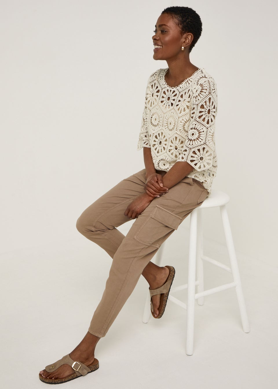 Beige Paperbag Cargo Trousers