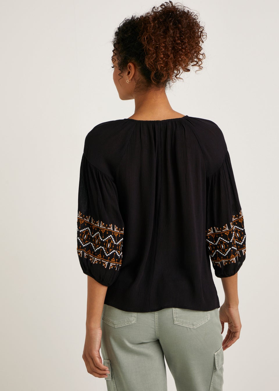Black Embroidered Sleeves Blouse