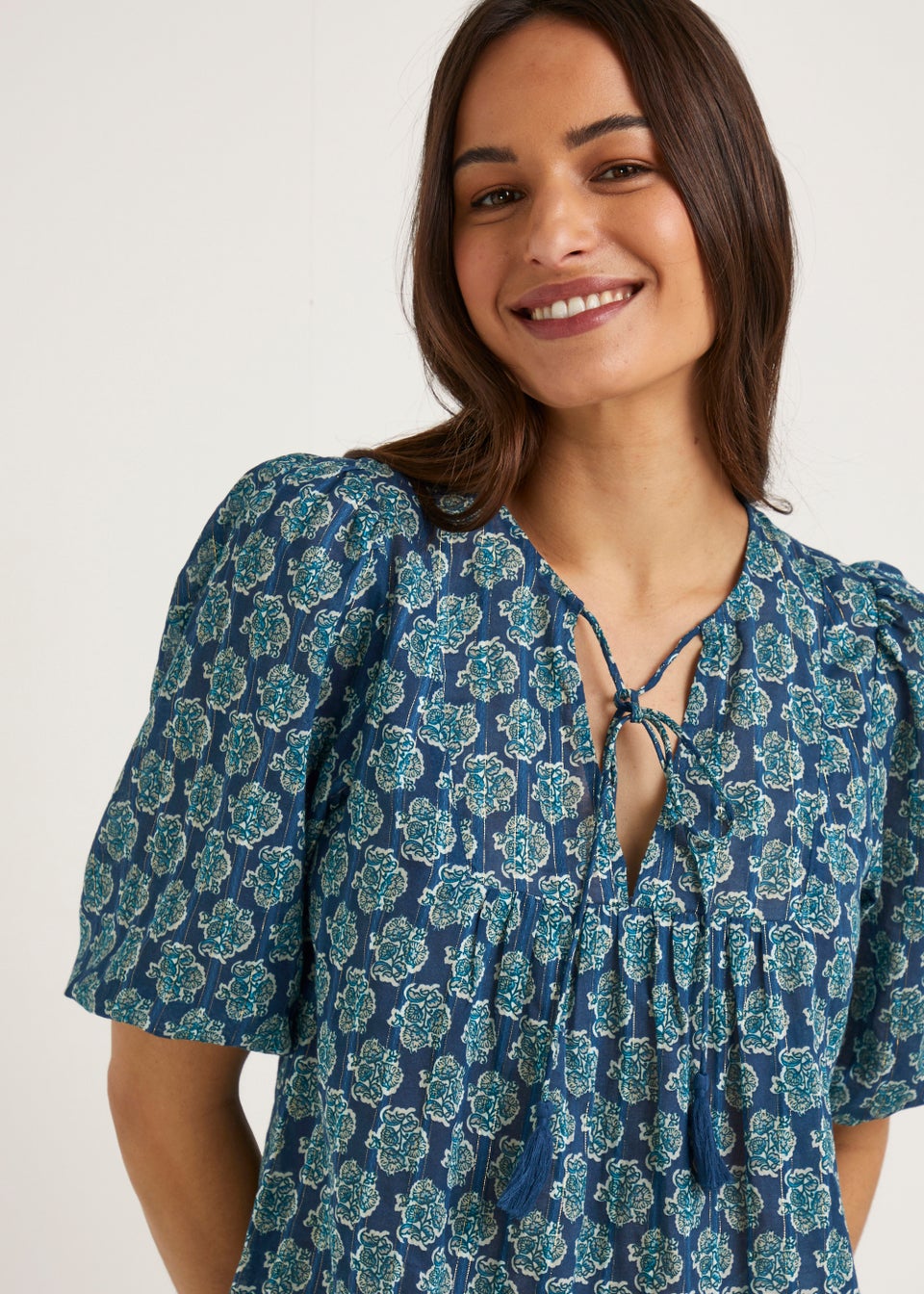 Blue Print Metallic Mini Dress
