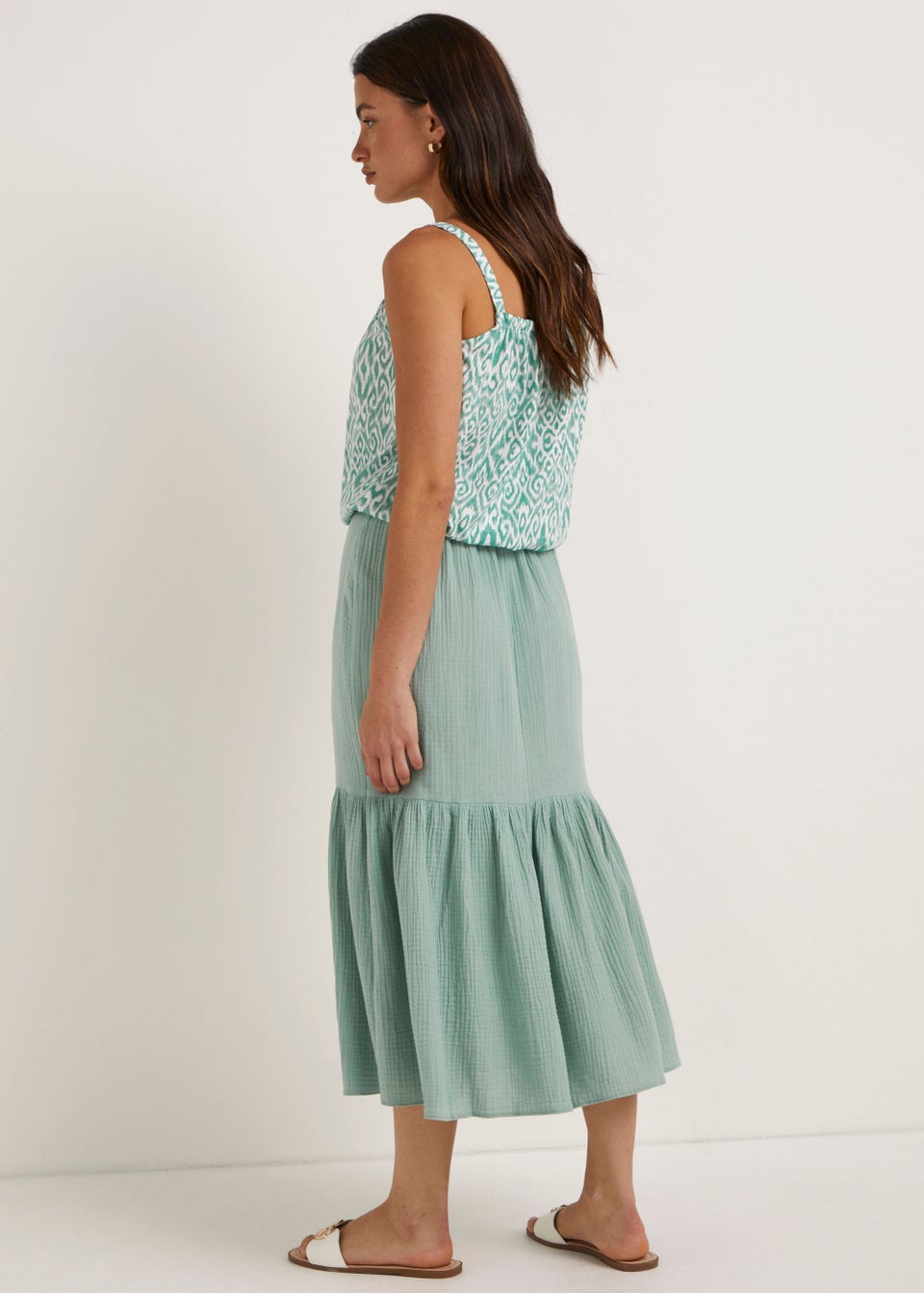 Khaki Double Cloth Midi Skirt Matalan